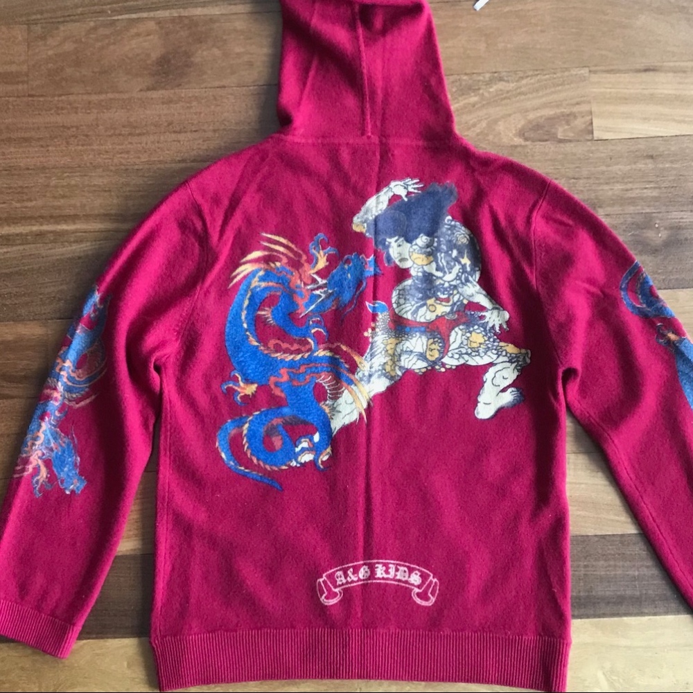 Authentic  Amal Guessous Red Cashmere Hoodie - Picture 3 of 4